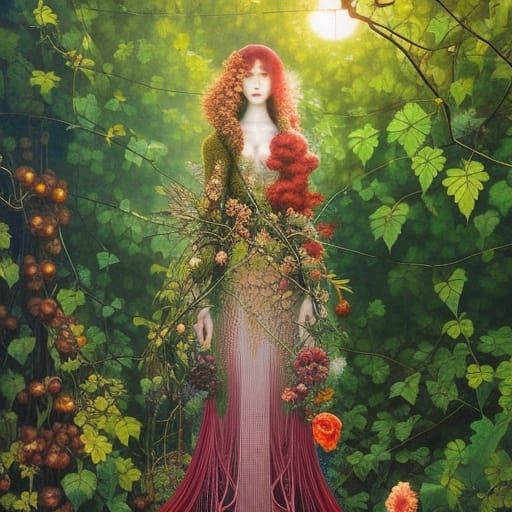 Sunset Human-Nature Hybrid in Warped Forest Perspective