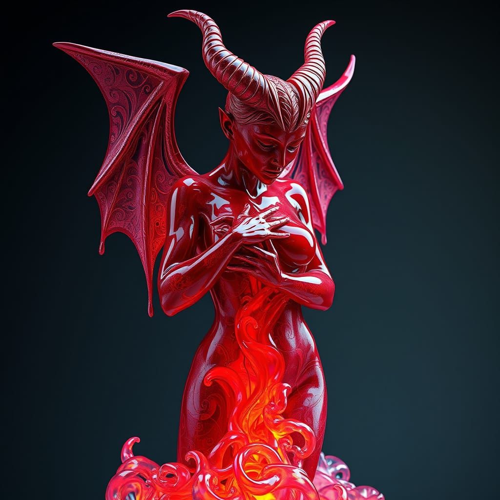 Glowing Glass Demoness with Wings