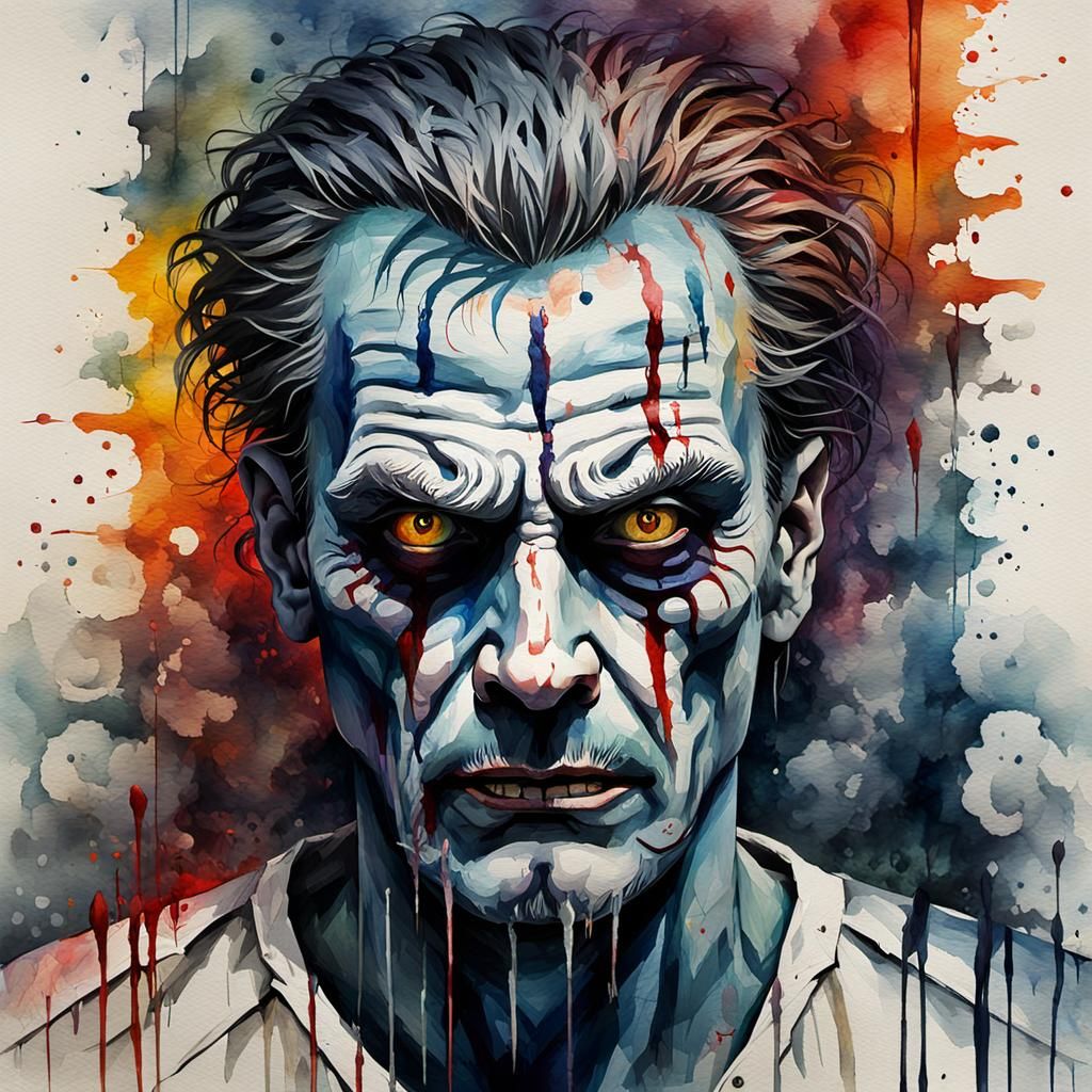 Grotesque Gothic Serial Killer Watercolor Impressionist Pain...