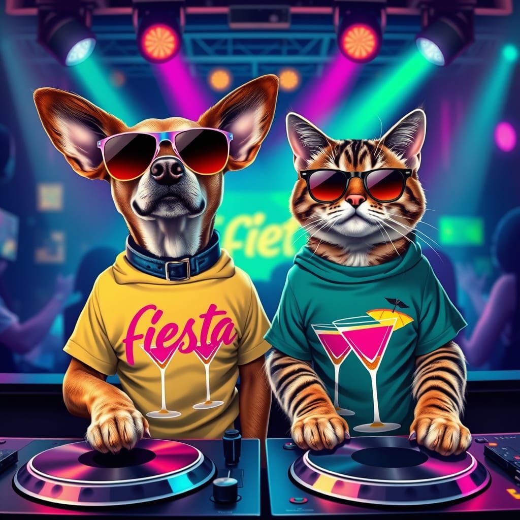 Dog and Cat Nightclub Fashion in Photorealistic Style