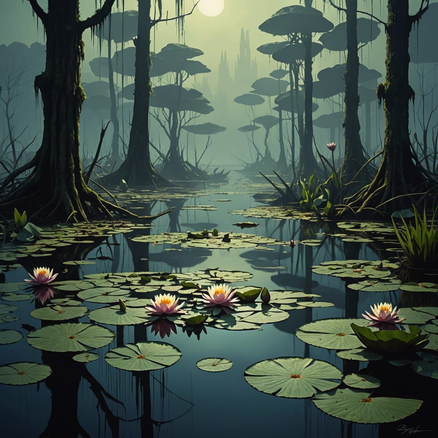 Water Lilies Bloom in a Sinister Swamp