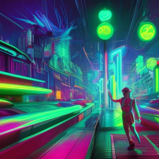 Time Traveler's Joy in Electric Neon 3D Rendering