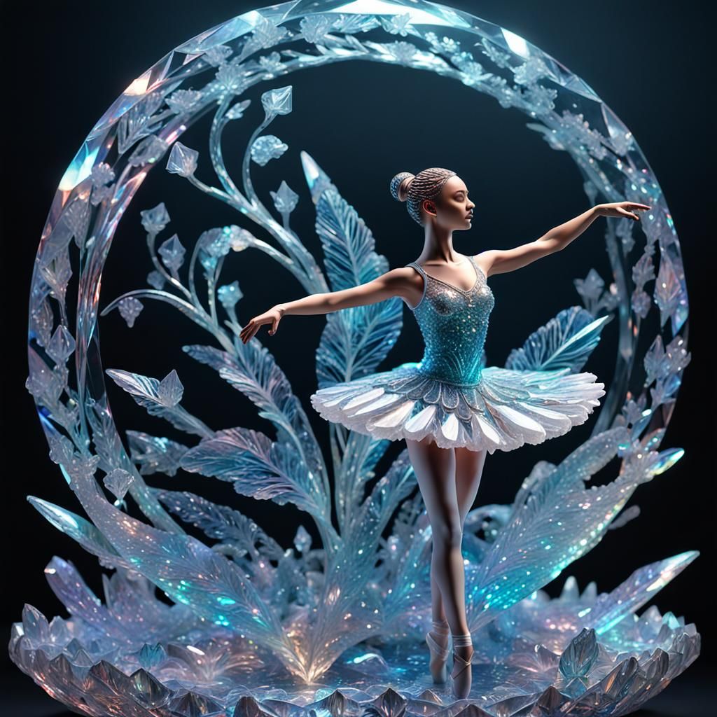 Luminescent Quartz Ballerina Sculpture in Art Nouveau Style