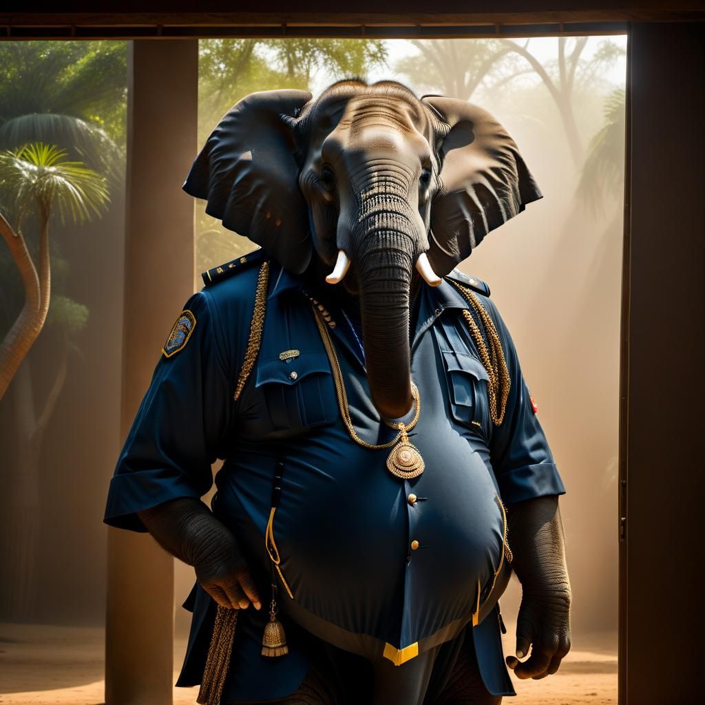 Elephant Security Guard: Hyperrealistic 8K Portrait