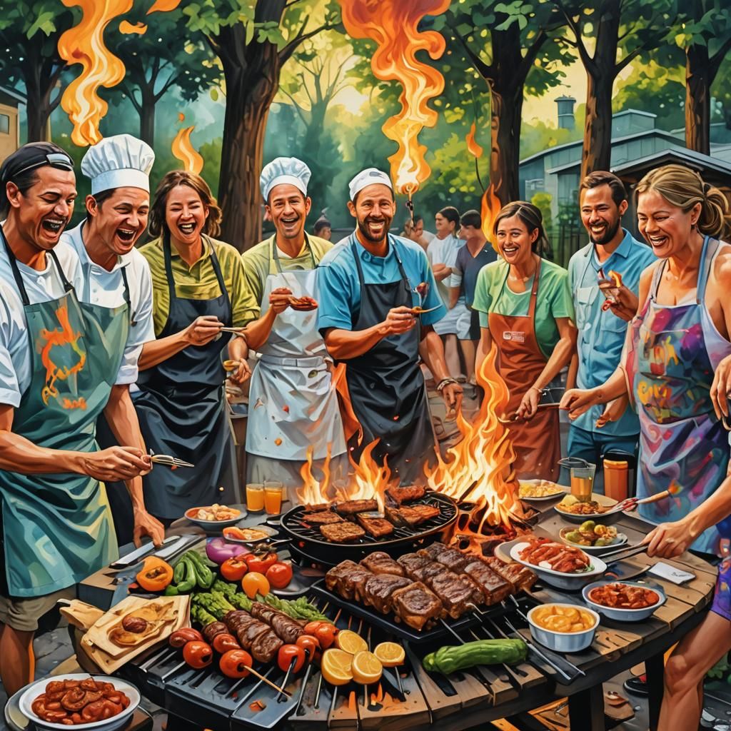 Backyard Barbecue Spit Roast in Graffiti Art Style