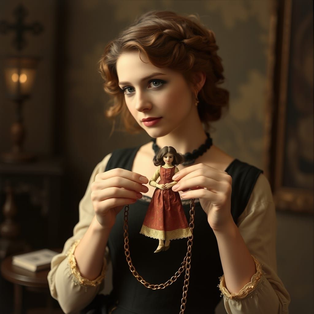 Edwardian Woman with Paper Doll Chain