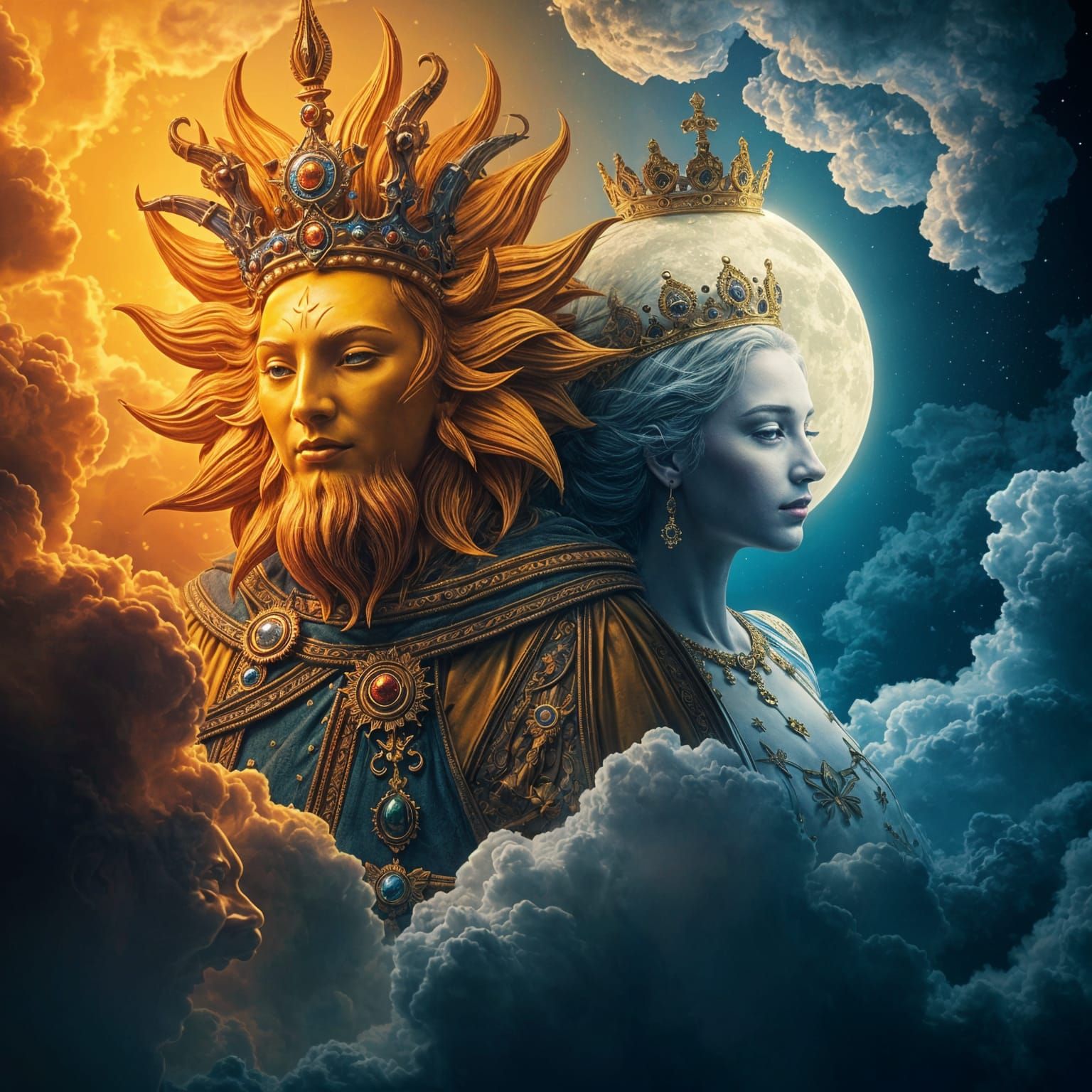 King Sun and Queen Moon in Surreal Photorealism