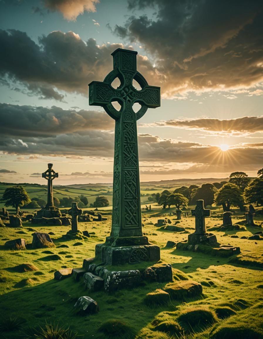 Irish High Cross at Sunrise