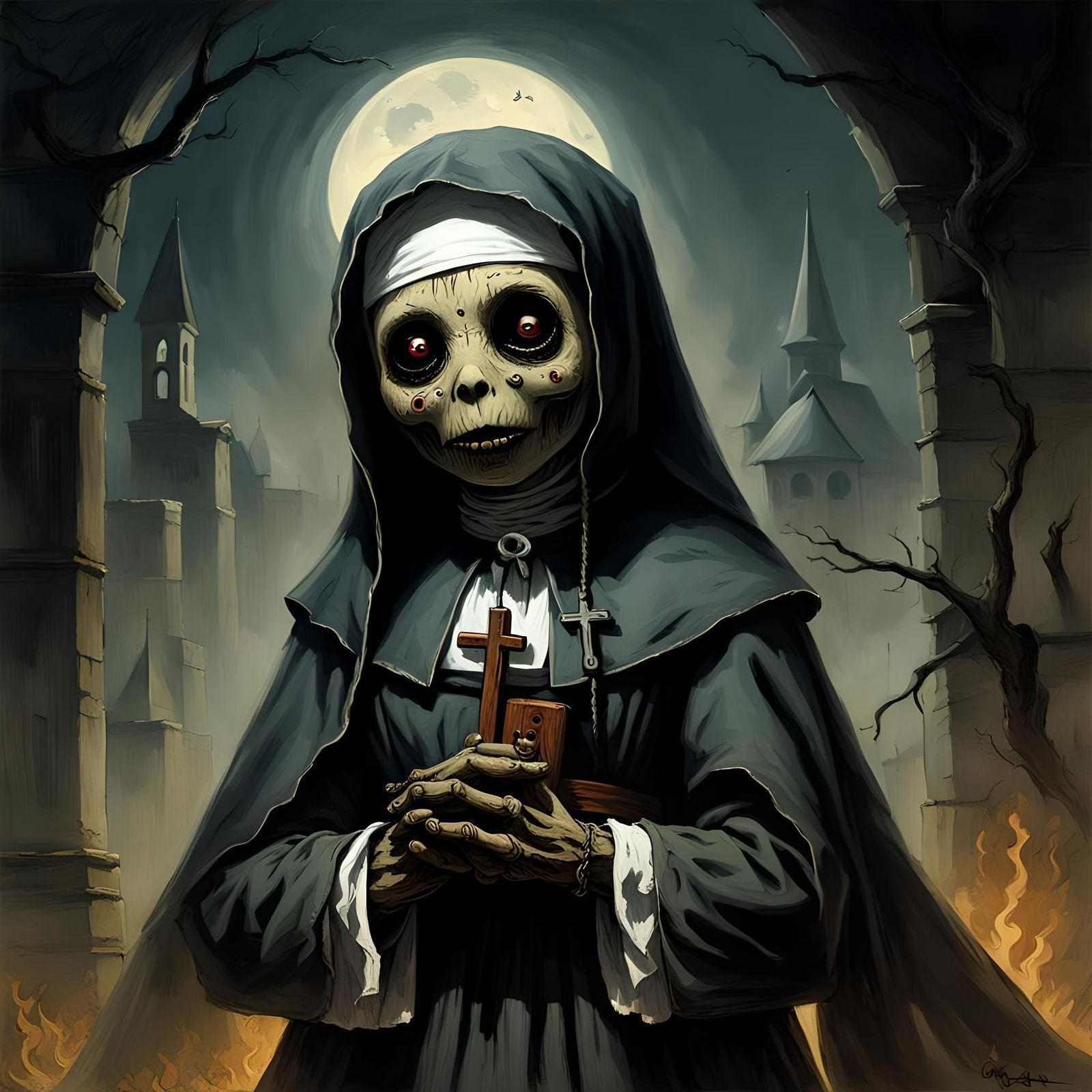 Creepy Voodoo Nun Doll, Horror Art
