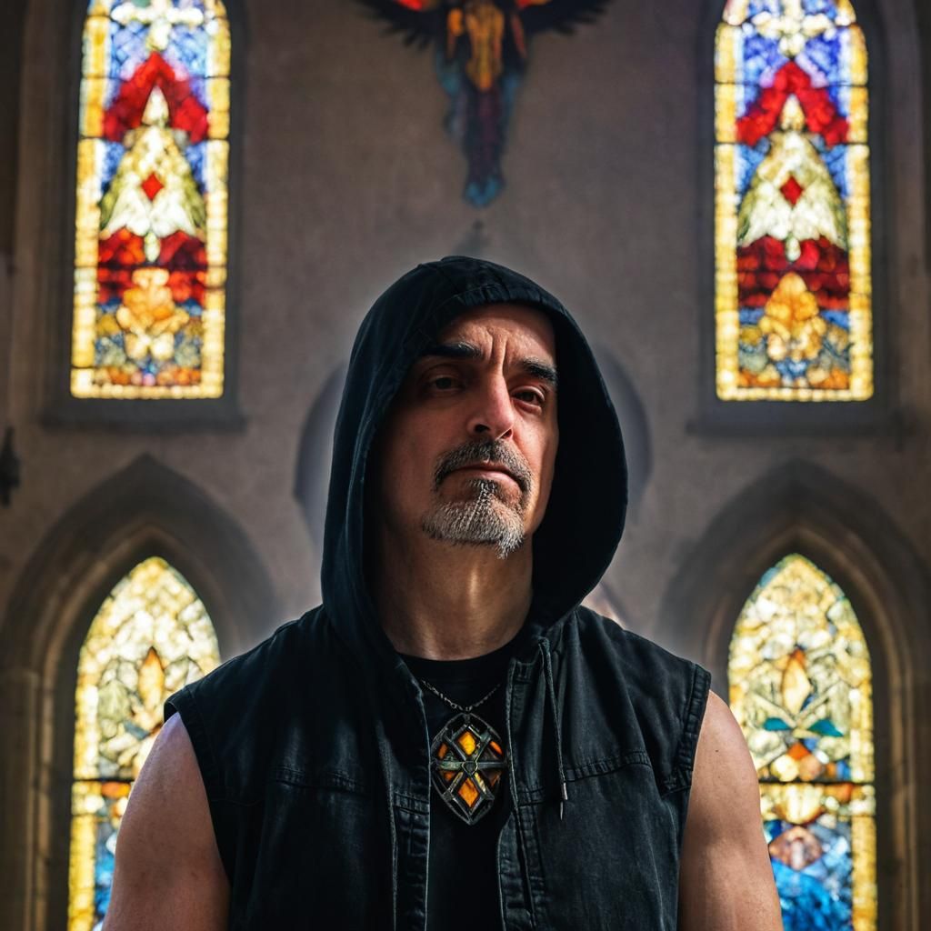 Muscular Figure with Raven in Old Church