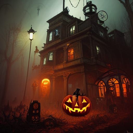 Steampunk Halloween Hellscape in Photorealistic Style