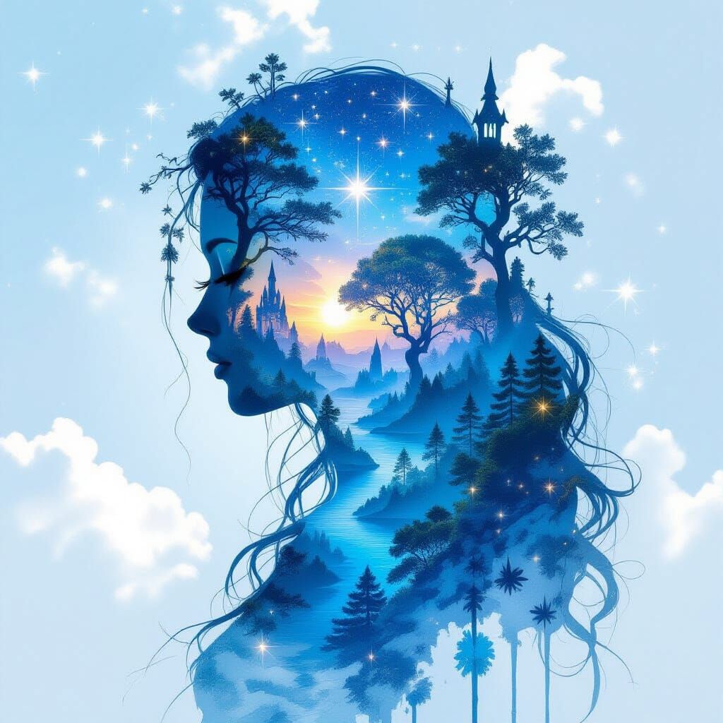 Elven Sorceress Silhouette With Cosmic River