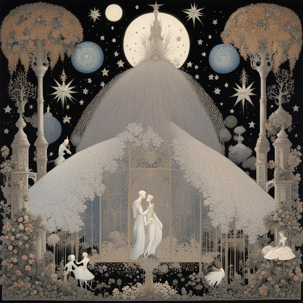 Alien Meeting in Rococo Tapestry Style