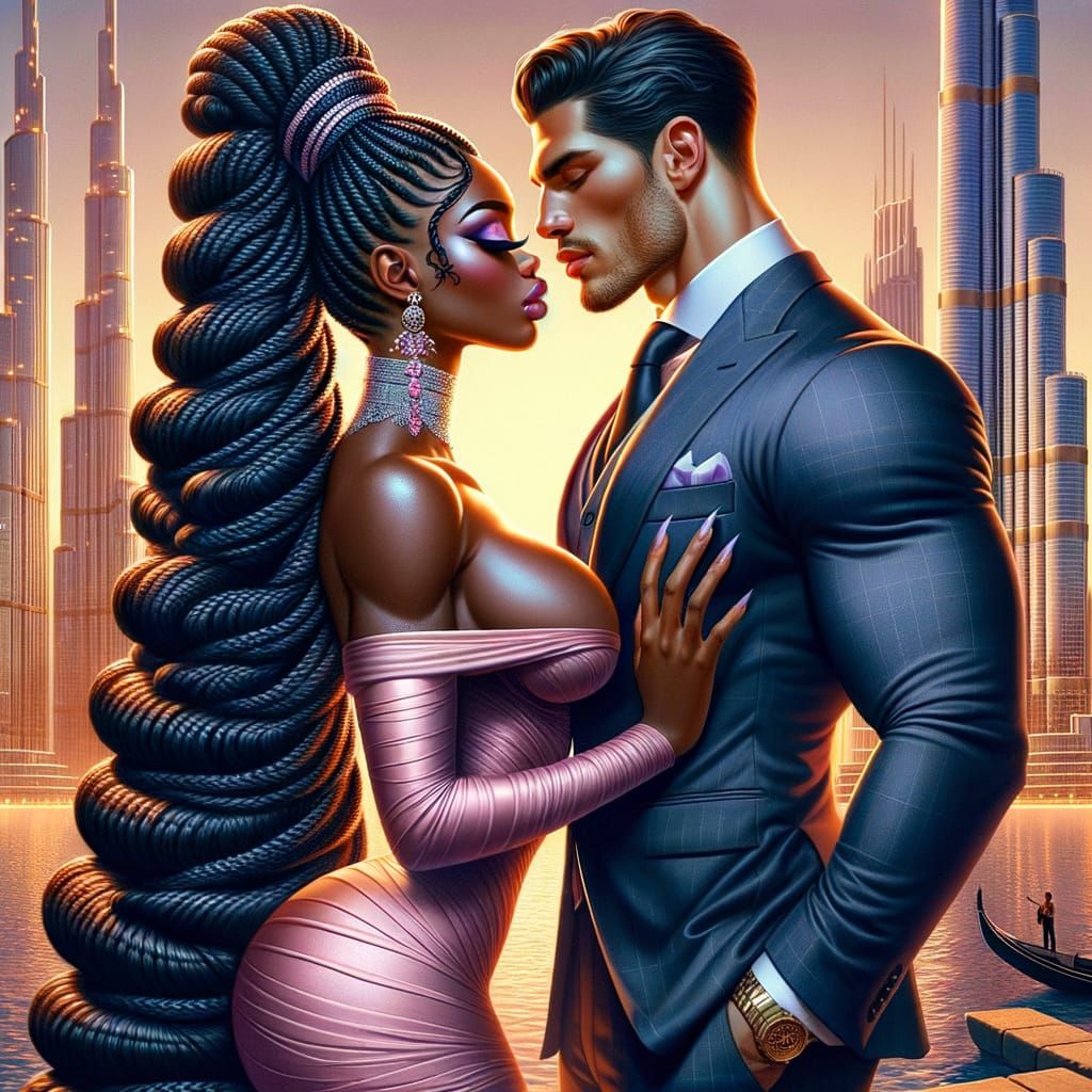 Couple in Romantic Matte Painting with Algerian Man and Afri...