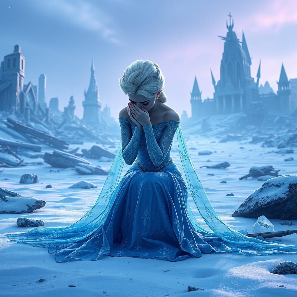 Disney's Ice Queen Weeps Amidst Frozen Ruins in Haunting Fan...