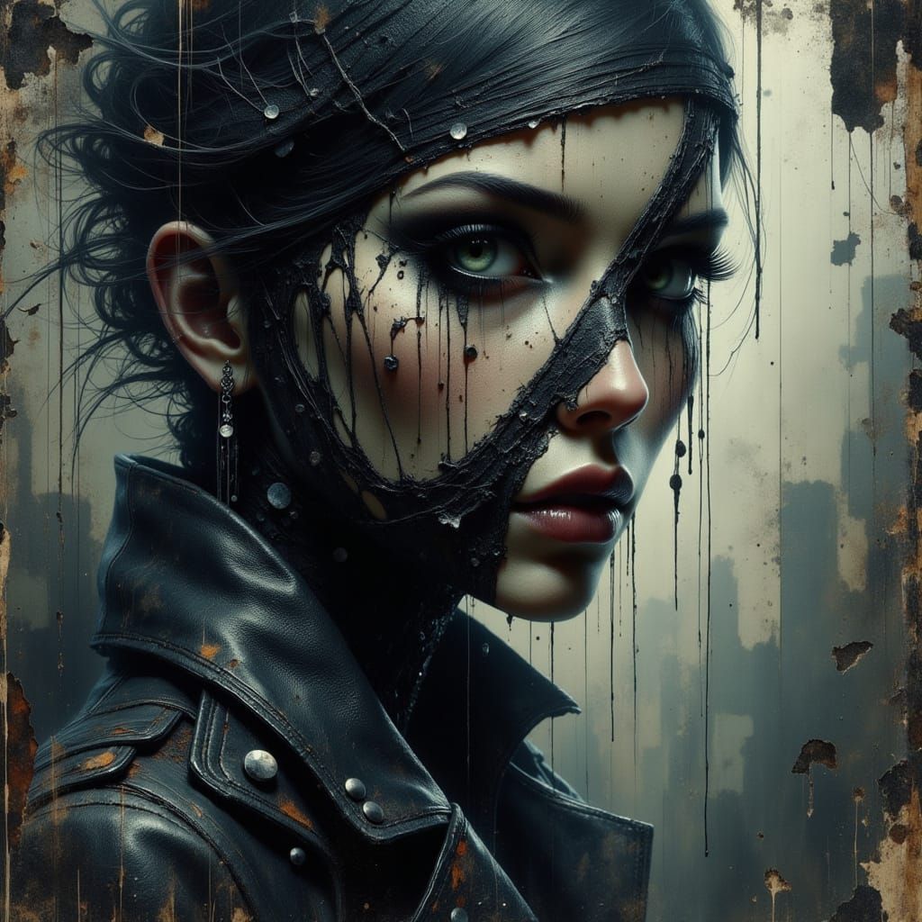 Surreal Zippered Eye Figure in Cyberpunk Style