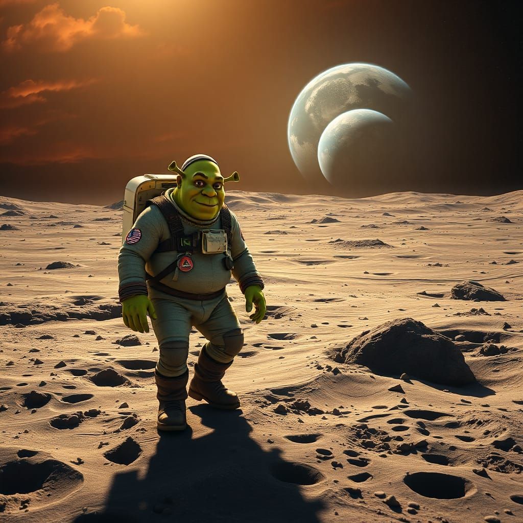 Shrek Takes First Step on the Moon