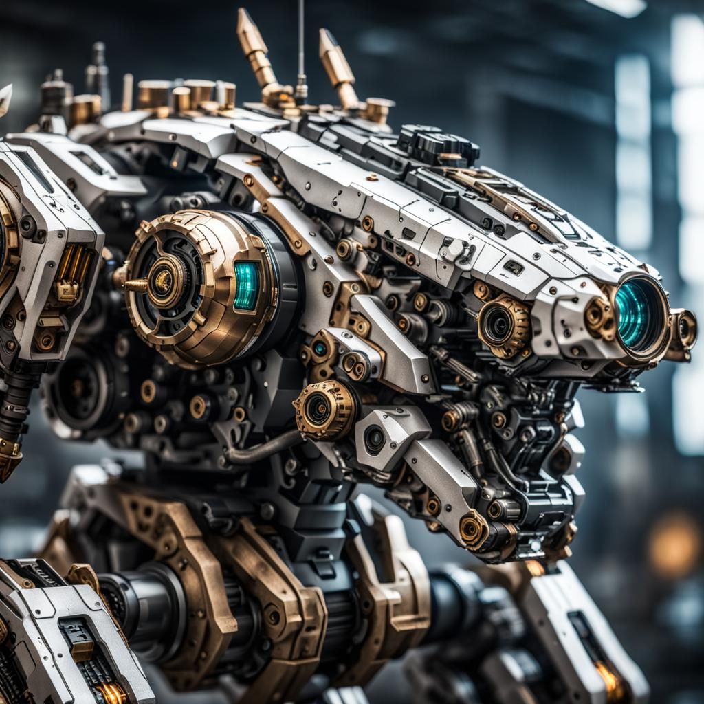 Mecha Animal with Glowing Eye and Intricate Armor