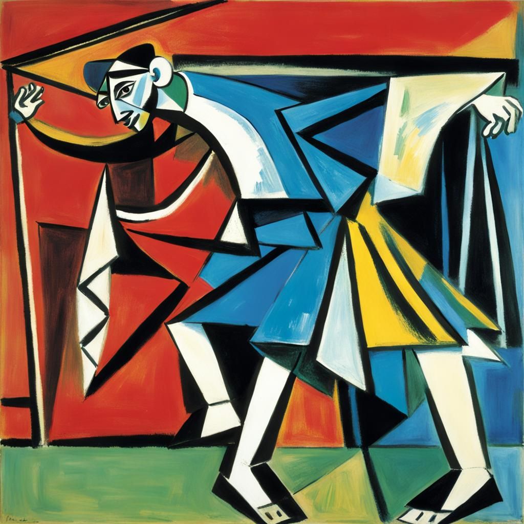 Dancer in Cubist and Woodblock Print Style