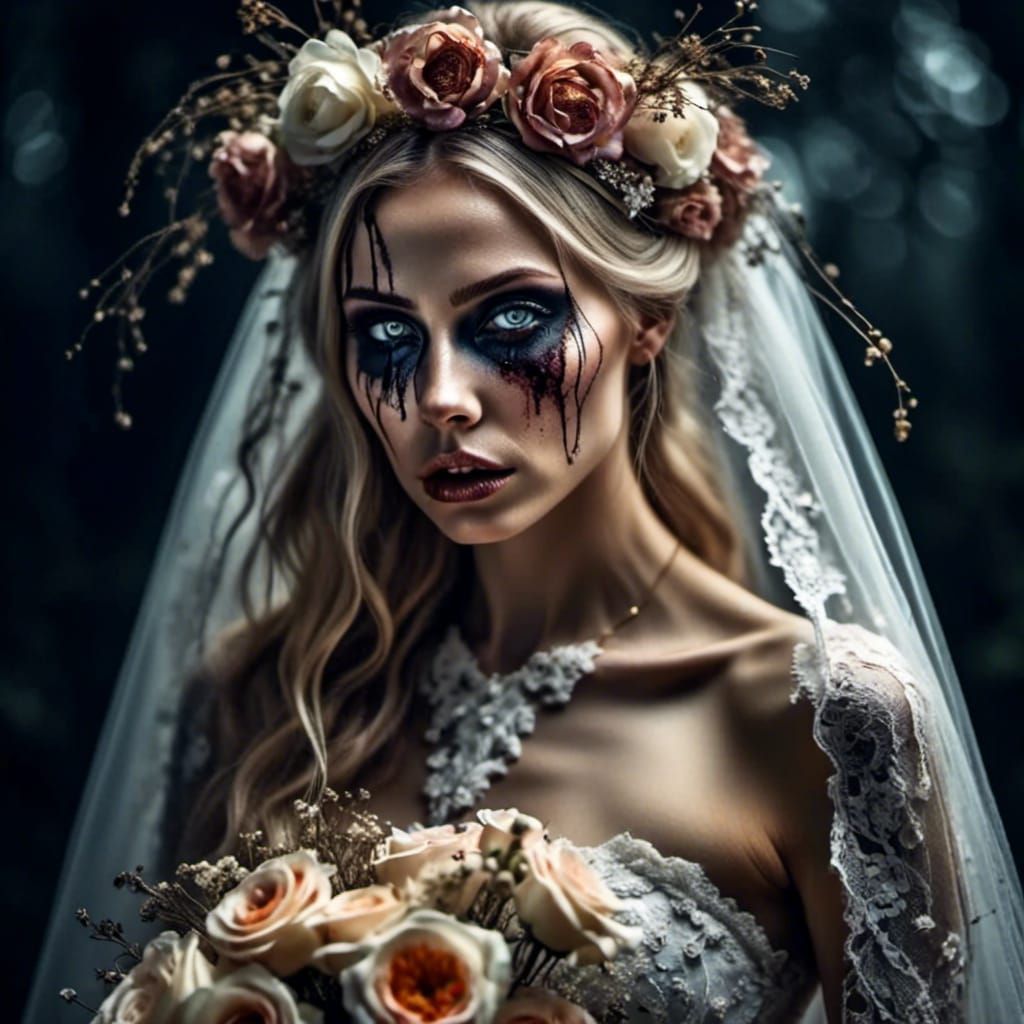 Undead Zombie Bride with Withered Flowers