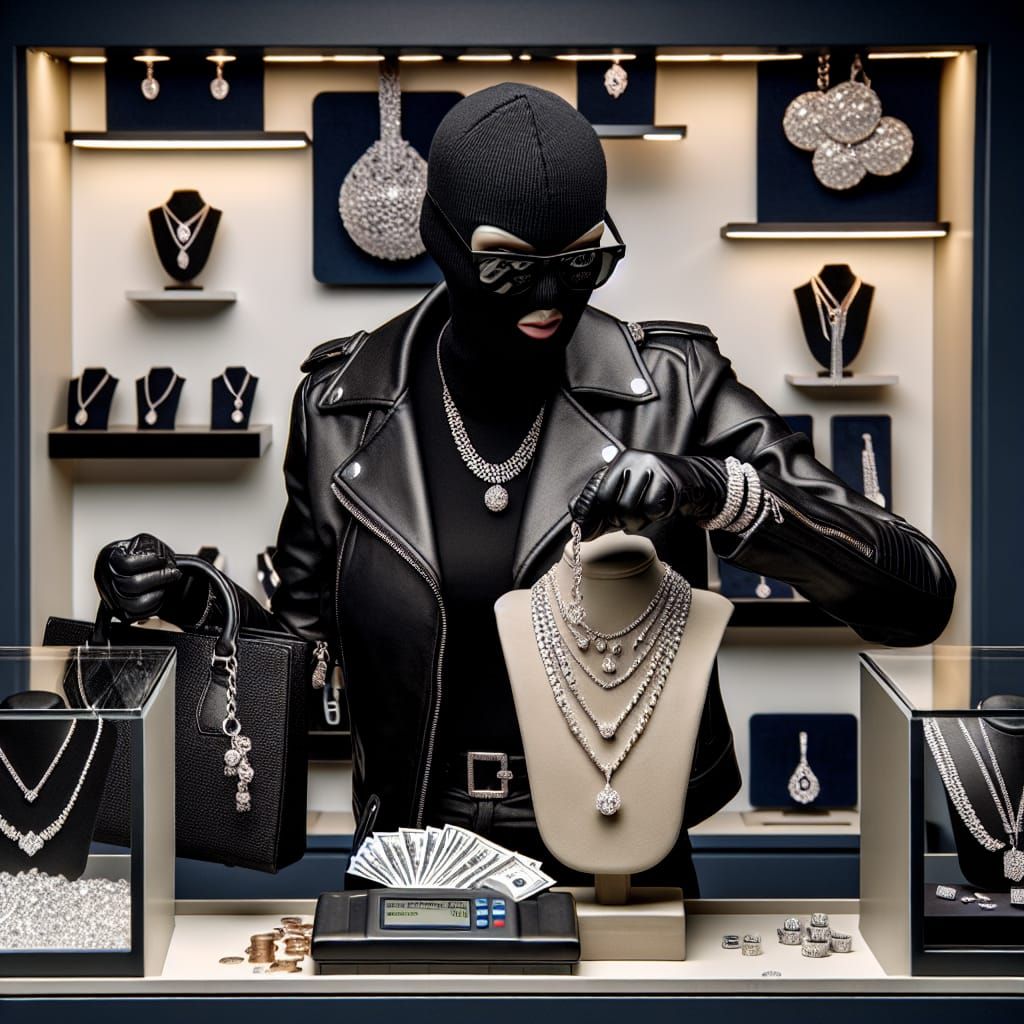 Audacious Jewelry Store Heist with Woman in Leather