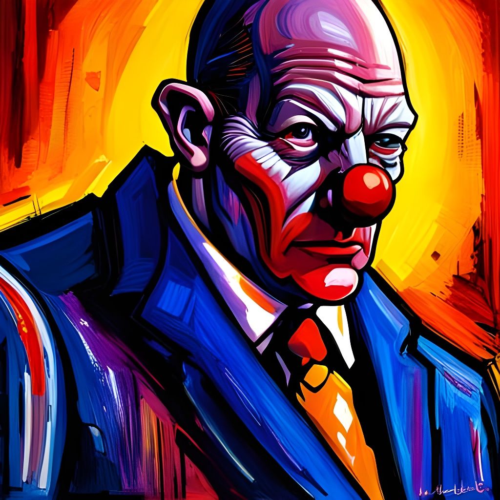 Menacing Psychopath Clown Entity in Cosmic Impasto Style