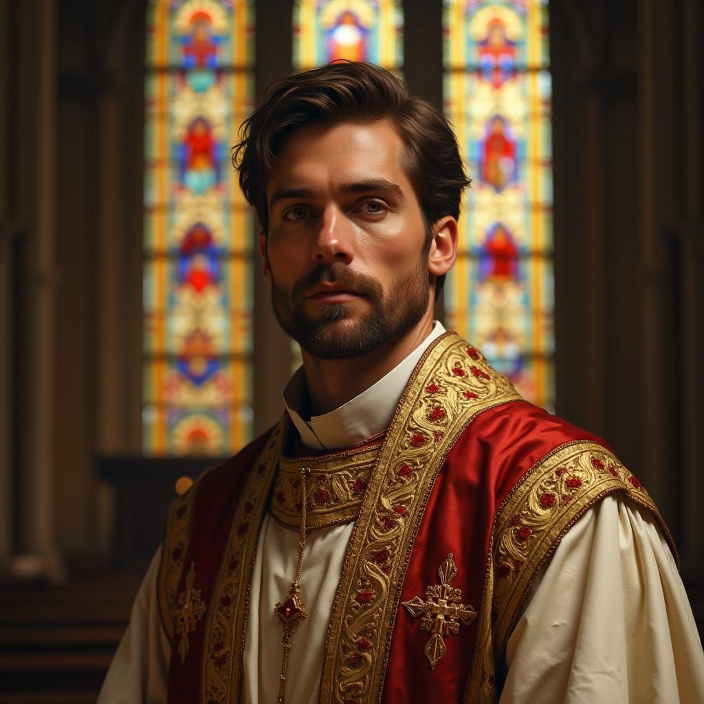 Dignified Priest in Ornate Cathedral