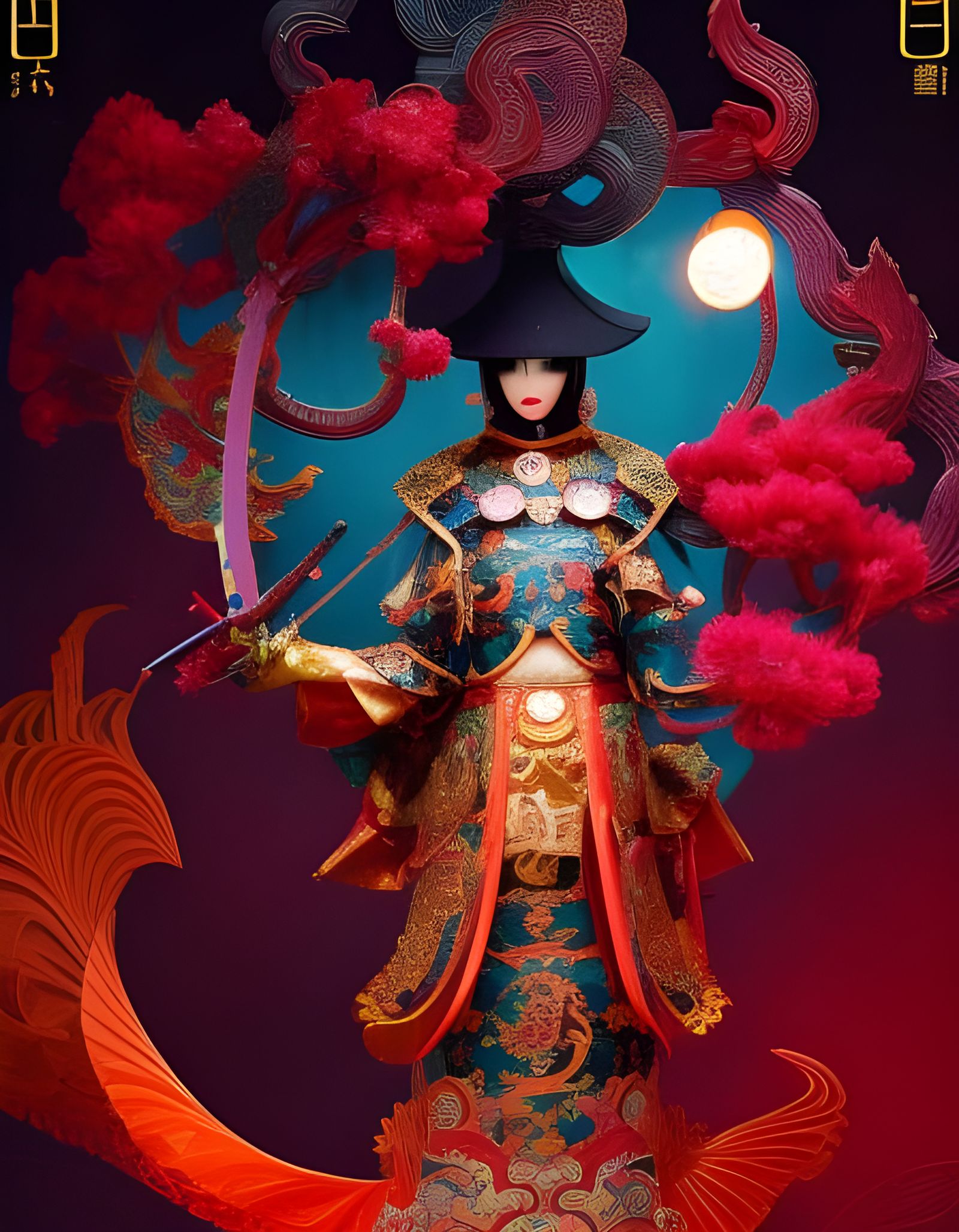 Aries Zodiac as Futuristic Samurai in Chinoiserie Style