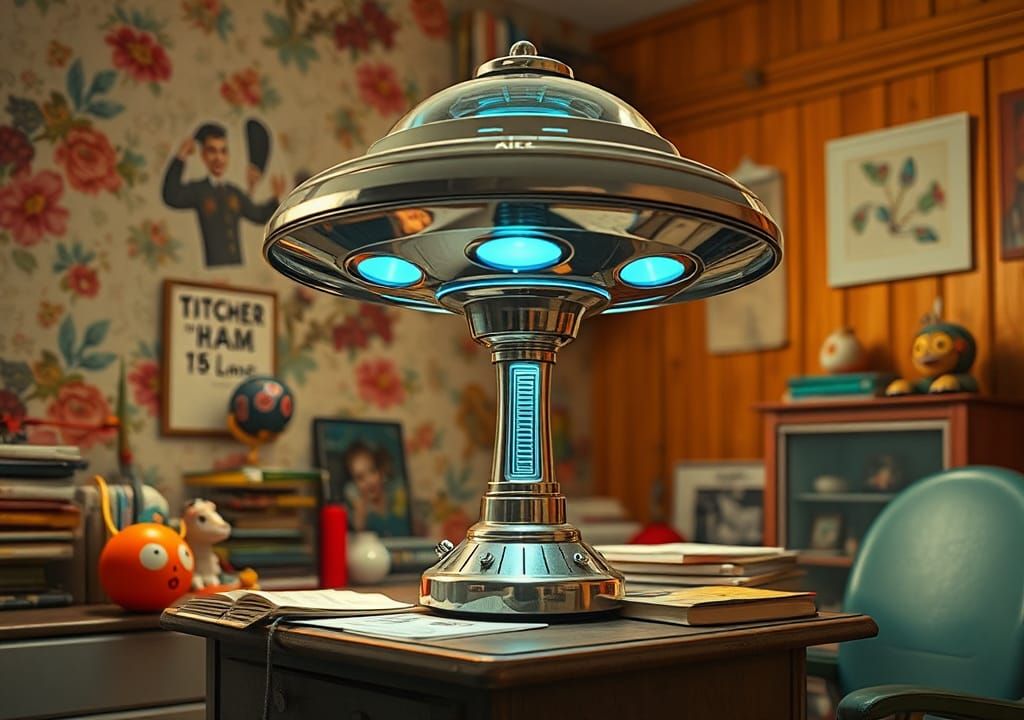 Retro-Futuristic UFO Lamp in 1950s Style
