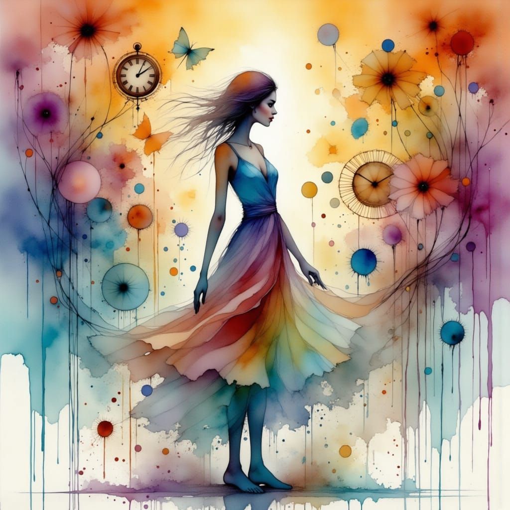 Woman in Dreamlike Convergence of Past and Future