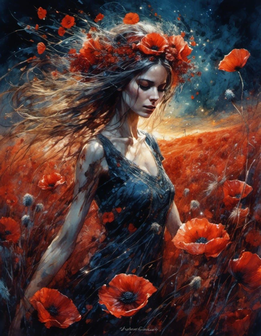 Melancholic Ghost Dances in Summer Poppy Field