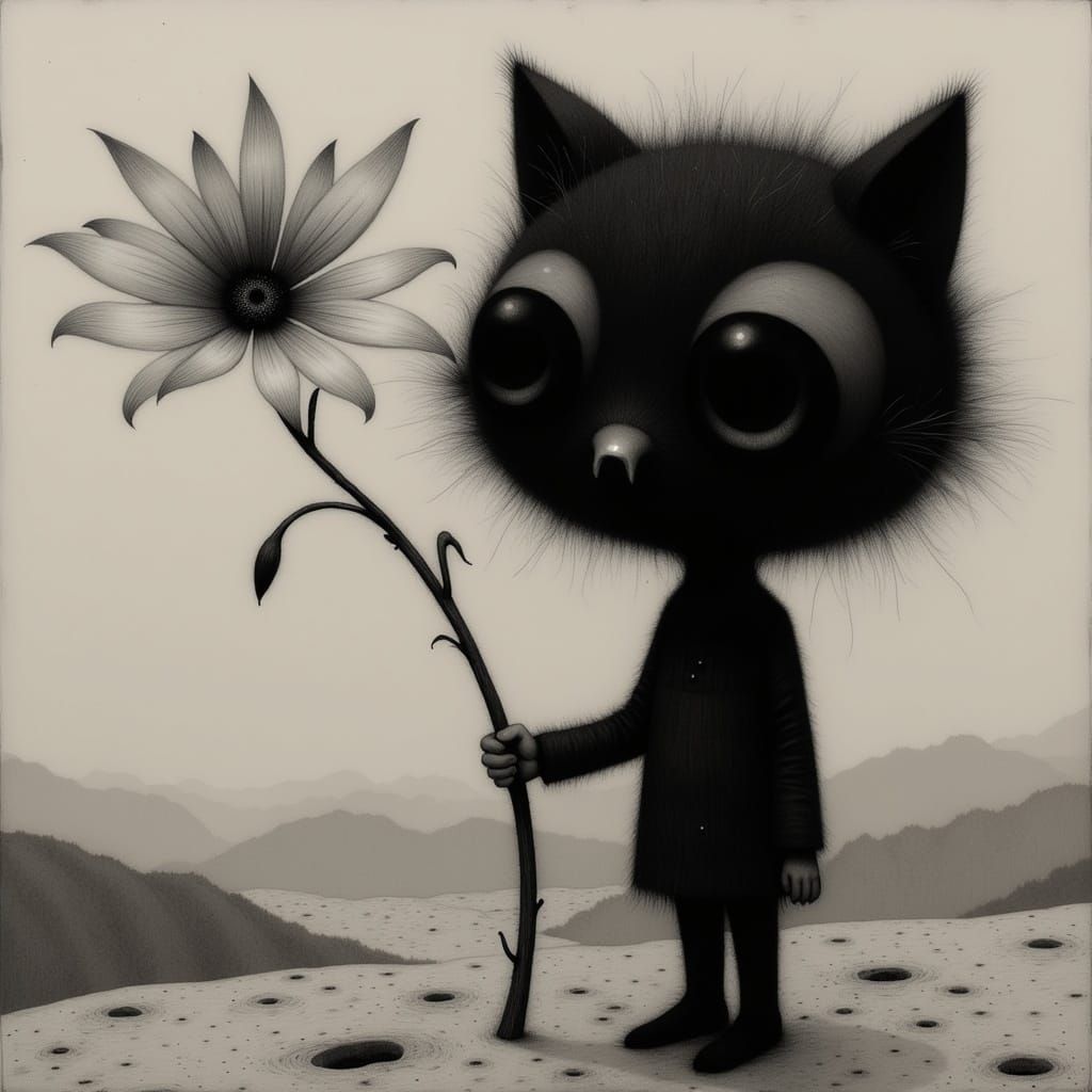 Dark Charcoal Surreal Cat Portrait