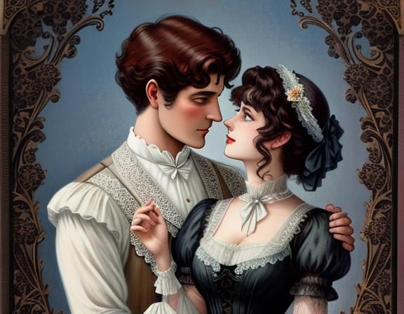 Romantic Edwardian Couple in Vintage Photoillustration