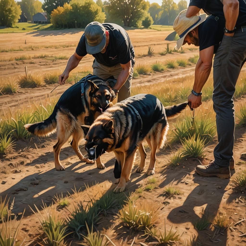 German Shepherd Sniffing in Field, 3D Painting