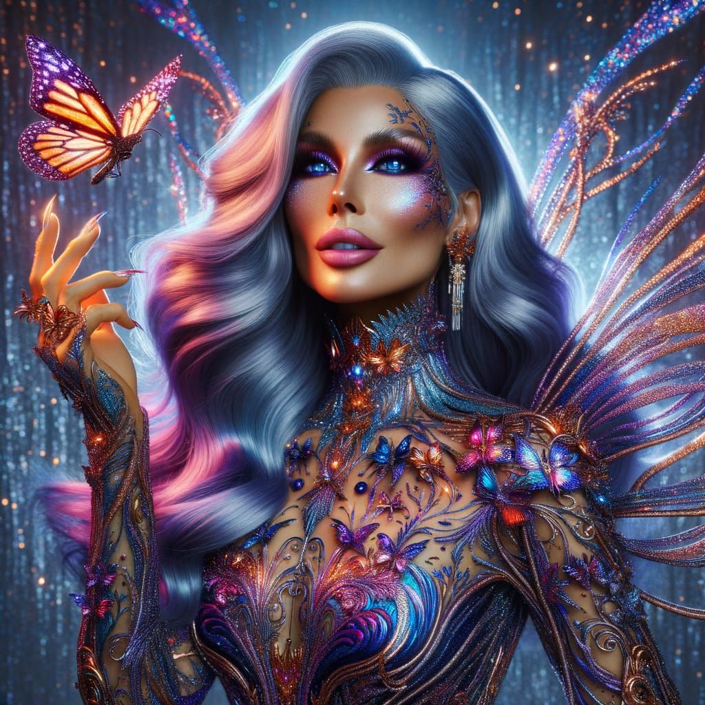 Majestic Hispanic Woman Encounters a Futuristic Monarch Butt...