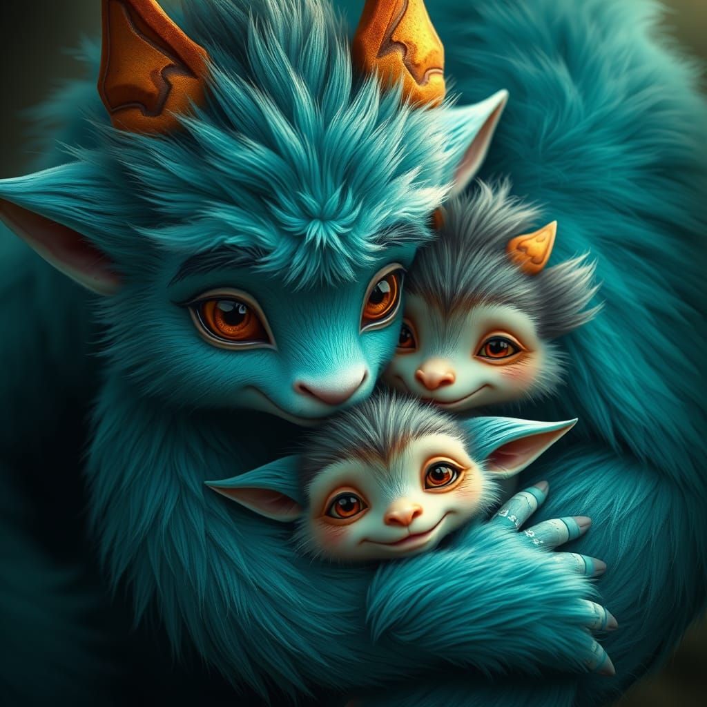 Fantasy Creatures in Tender Embrace