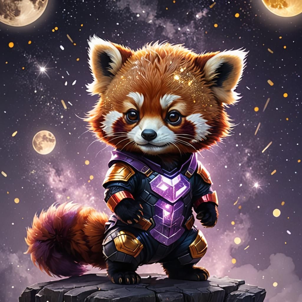 Chibi Red Panda Superhero in Double Exposure Portrait