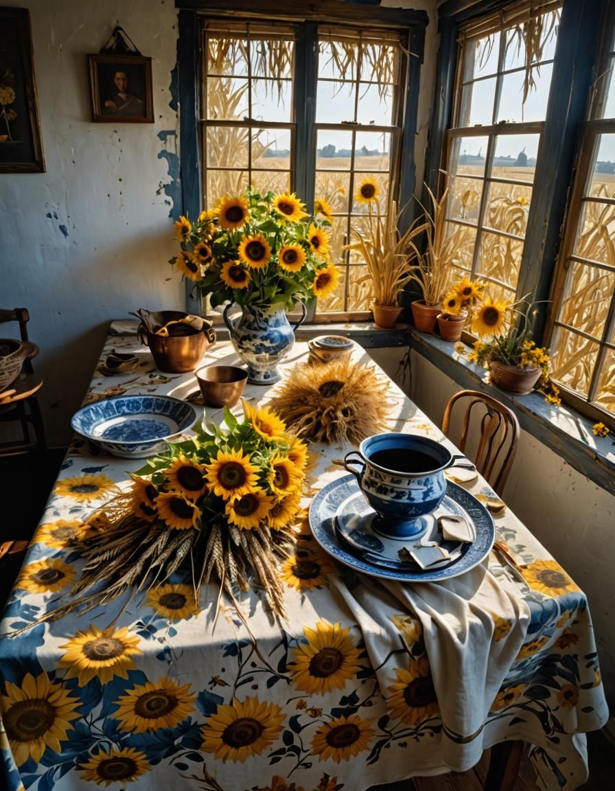 Sunflowers and Dried Grasses Still Life, Hyperrealist Painti...