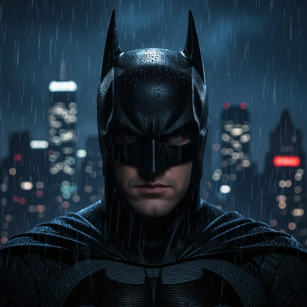 Photorealistic Batman Portrait with Integrated Face in Gotha...