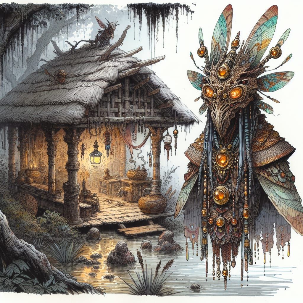 Mystical Shaman Amidst Ancient Swamp Sanctuary