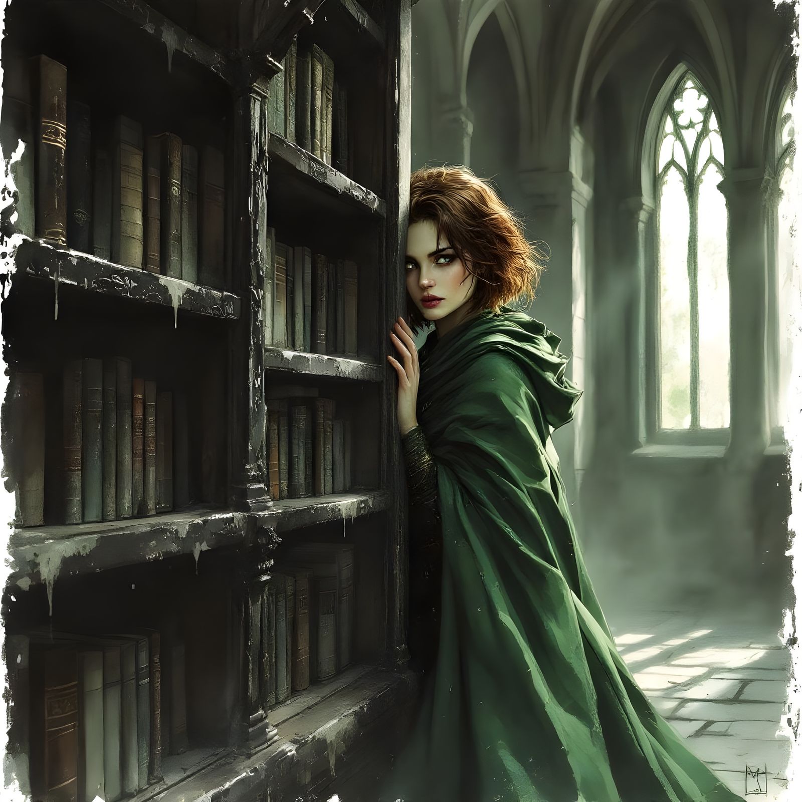 Norse Goddess in Shadowy Castle Library