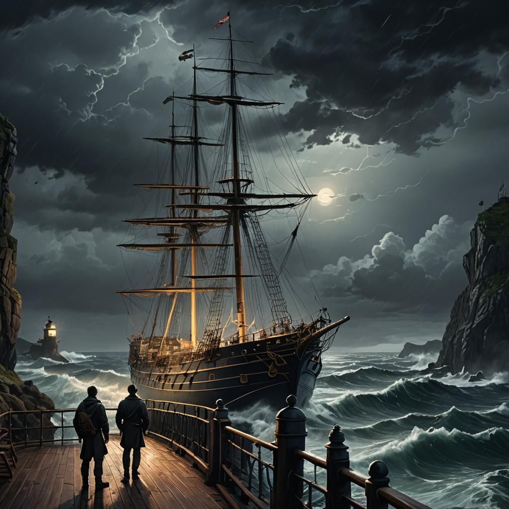 Night Watch: Lighthouse Over Stormy Seas