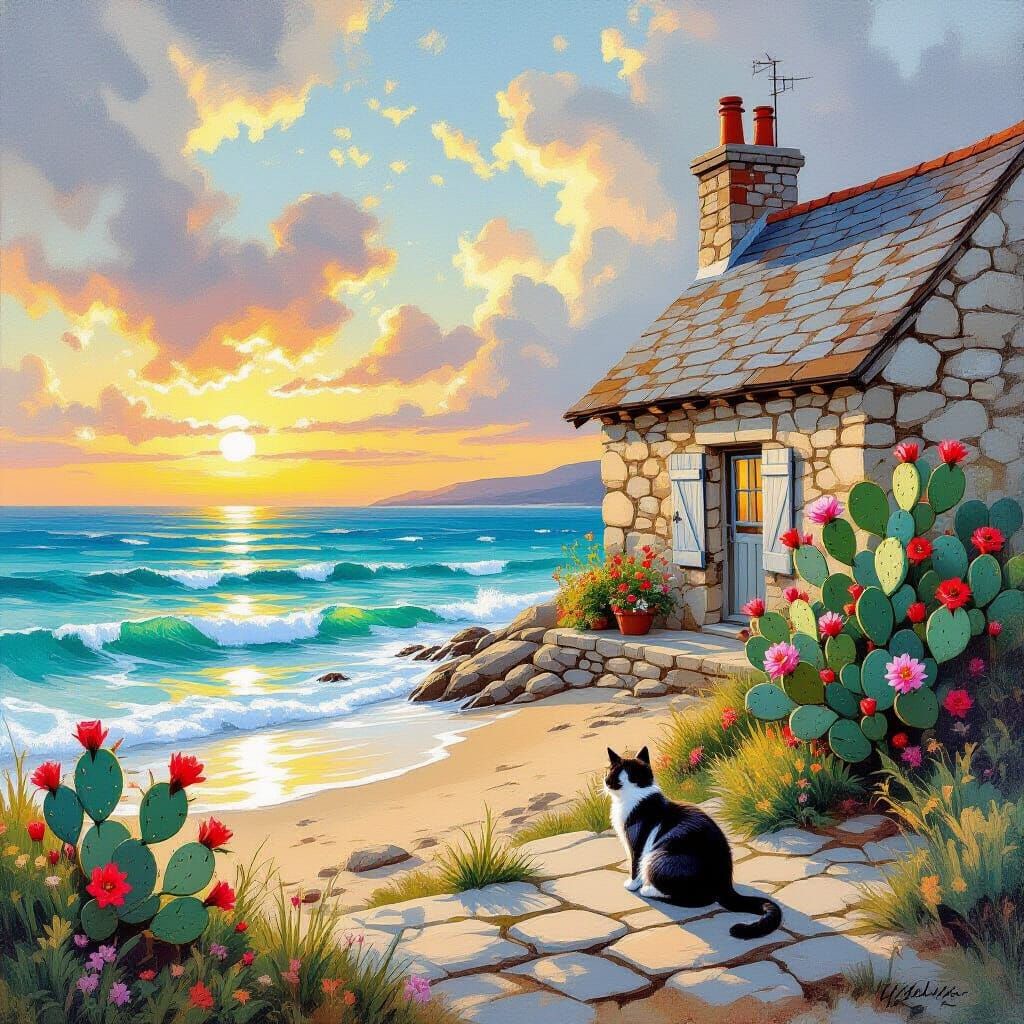 Picturesque Stone Cottage by the Sea in Classical Style