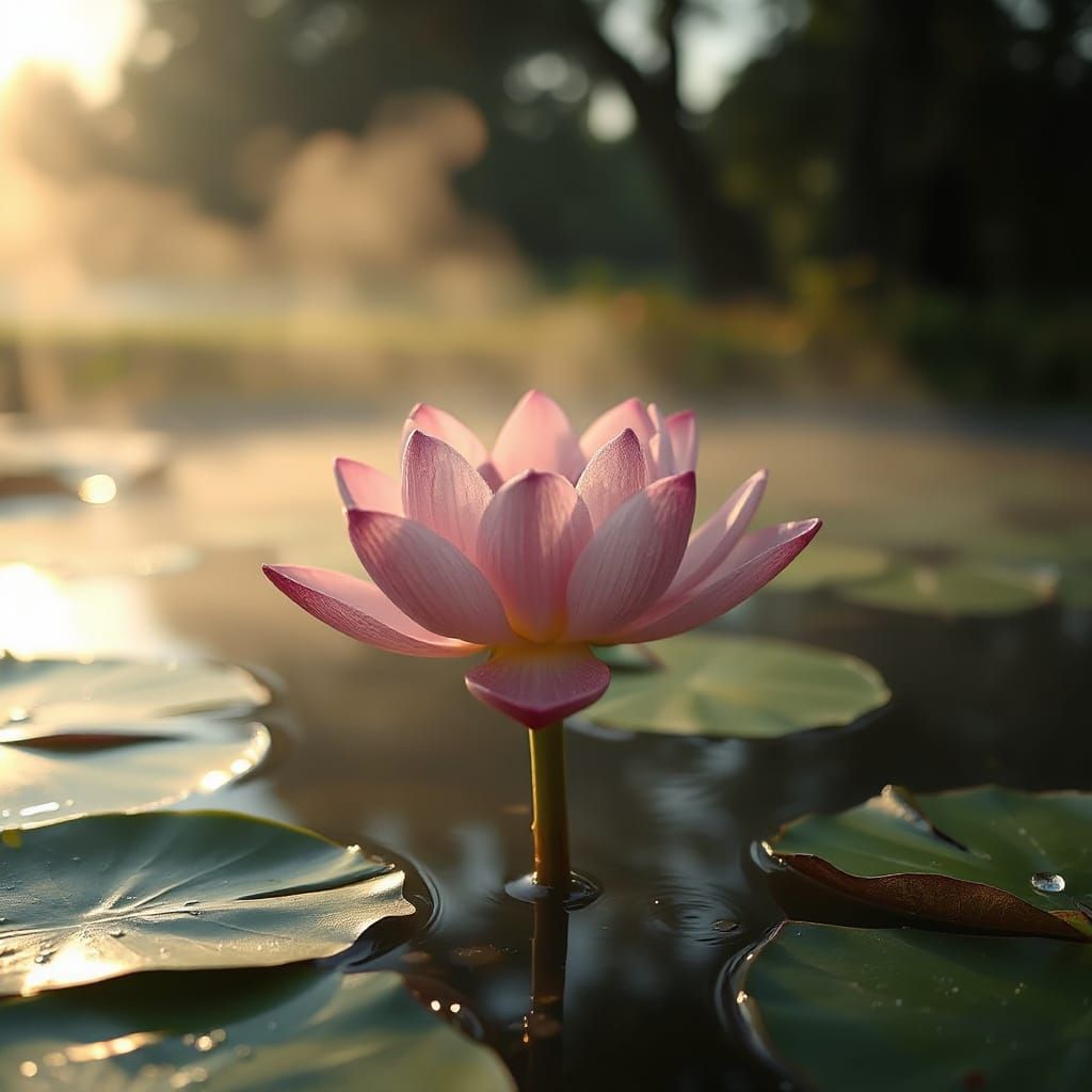 Dawn's Serene Lotus in Impressionist Pastels