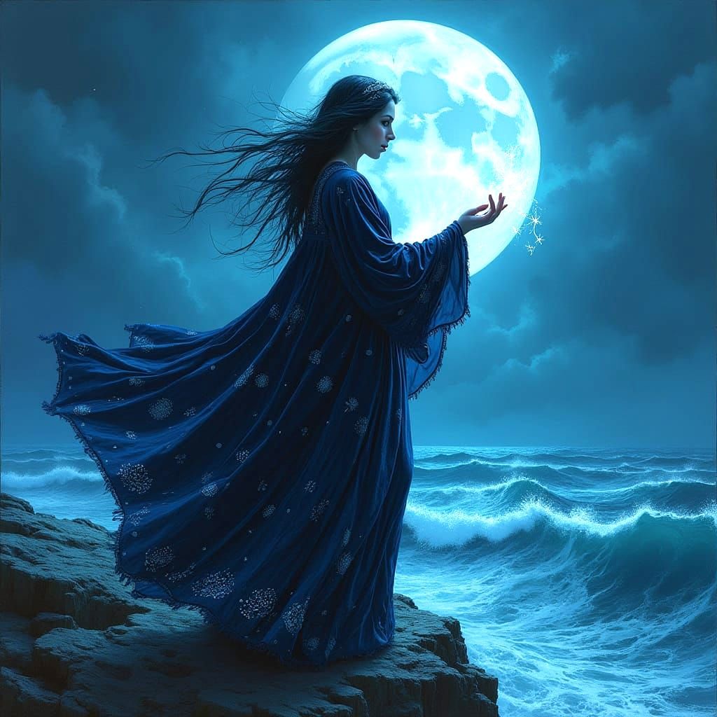 Mysterious Witch in Midnight Robes