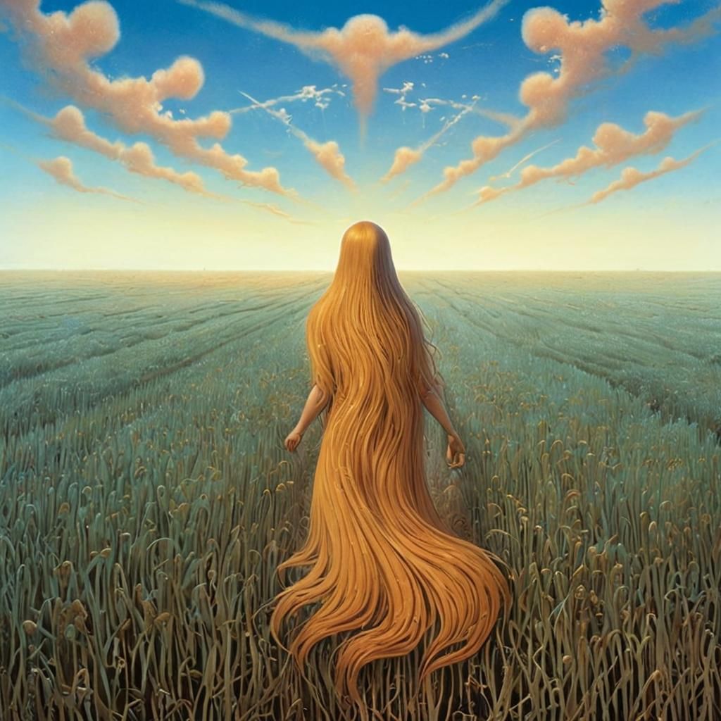 Golden Hair Portrait in Surreal Comic Style