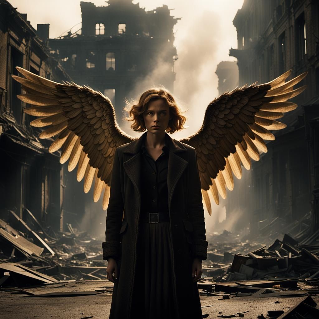 Fallen Angel in Ruined Cityscape: Film Noir