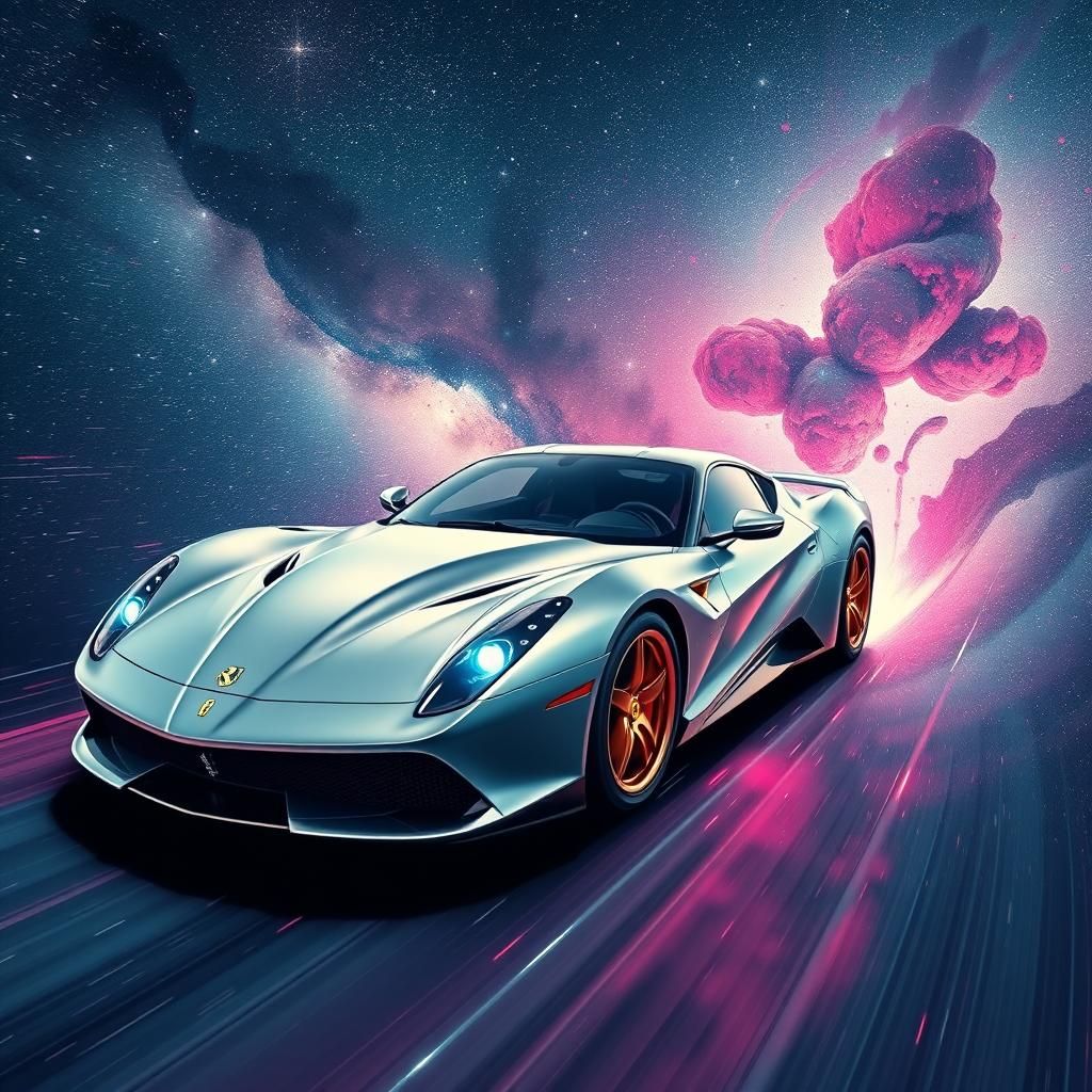 Futuristic Steampunk Ferrari Races Through the Galaxy