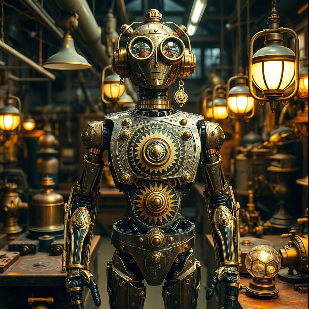 Steampunk Automaton in Victorian Workshop