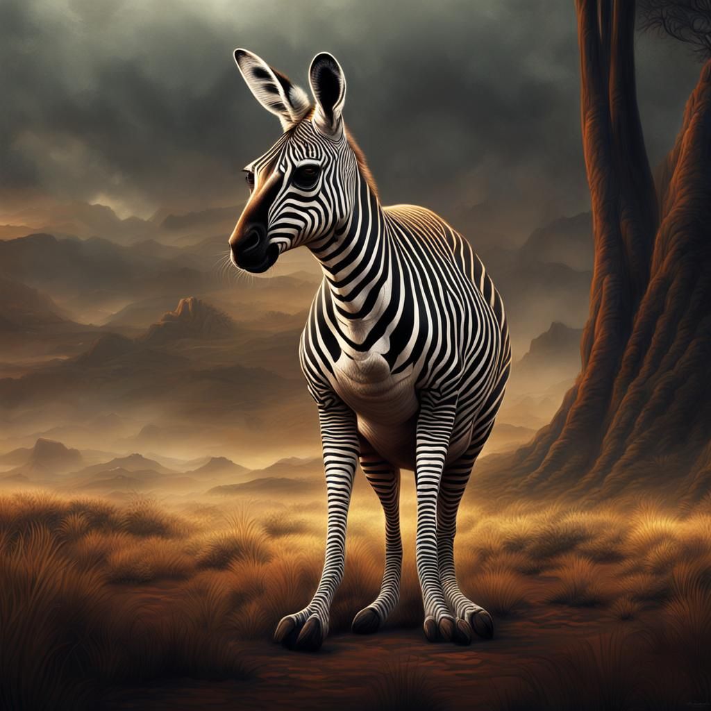 Zebra Striped Kangaroo: Epic Digital Painting